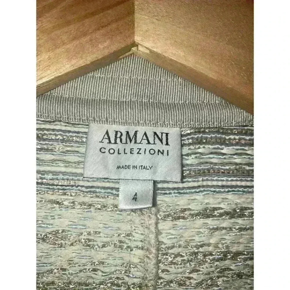 Armani Collezioni Womens Blazer Jacket Boucle Tweed Grey Blue Size 4 - Picture 6 of 11